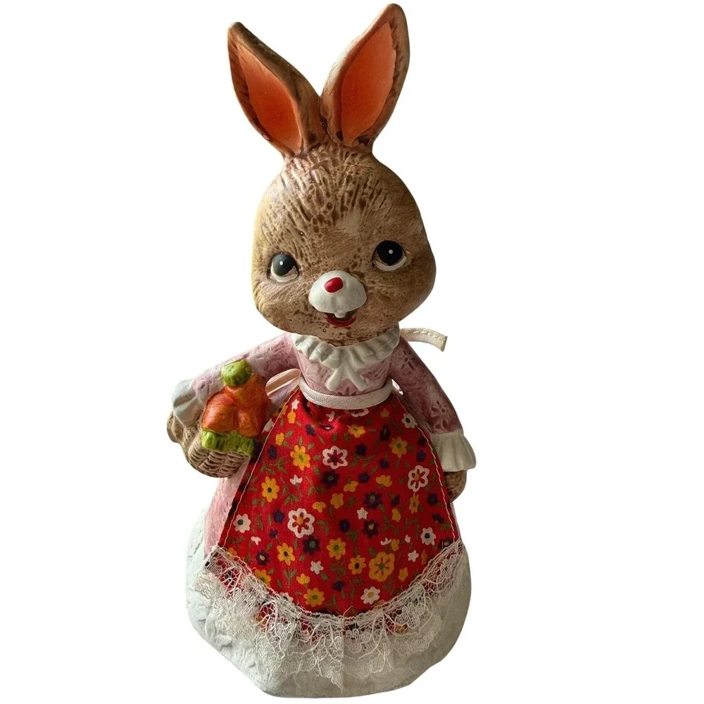 Made in Japan 1960s Easter Bunny‎ Ceramic Bank Pink Dress Figurine w/Stopper